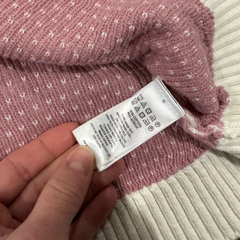 Cynthia Rowley Pink and White fair isle Sweater Dress with scarf, size med 7-8